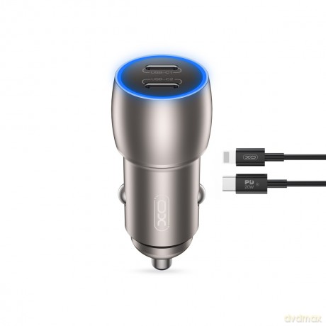 XO ładowarka samochodowa CC51 PD 40W 2x USB-C szara kabel USB-C - Lightning