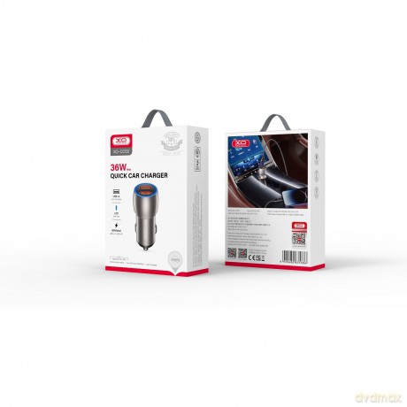 XO ładowarka samochodowa CC52 QC 36W 2x USB szara + kabel Lightning