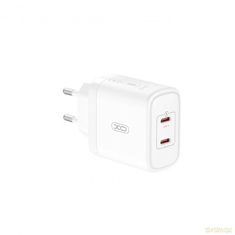 XO ładowarka sieciowa CE08 PD 50W 2x USB-C biała + kabel USB-C - Lightning