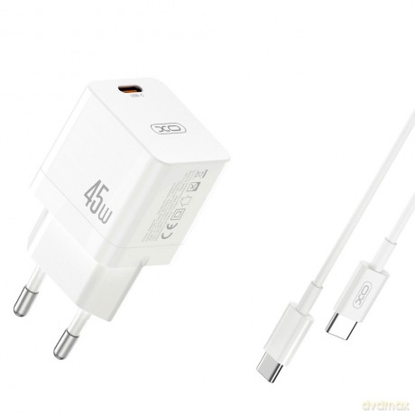 XO ładowarka sieciowa CE09 PD 45W 1x USB-C biała + kabel USB-C - USB-C