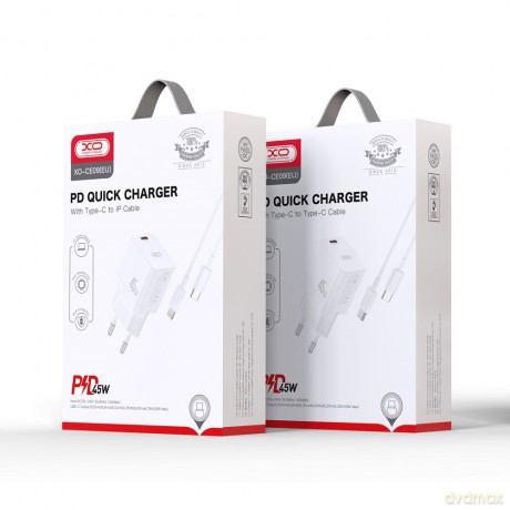 XO ładowarka sieciowa CE09 PD 45W 1x USB-C biała + kabel USB-C - USB-C