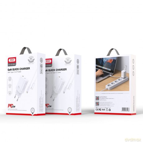 XO ładowarka sieciowa CE10 PD 65W 1x USB-C biała + kabel USB-C - Lightning
