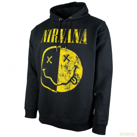 Nirvana: Nirvana Spliced Smiley Amplified Vintage Black X Large Hoodie Sweatshirt