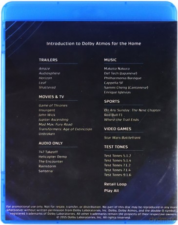 Dolby Atmos Demo [Blu-Ray]
