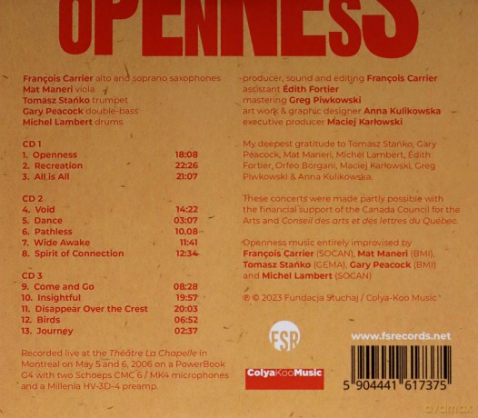 Francois Carrier Ensemble: Openness [3CD]