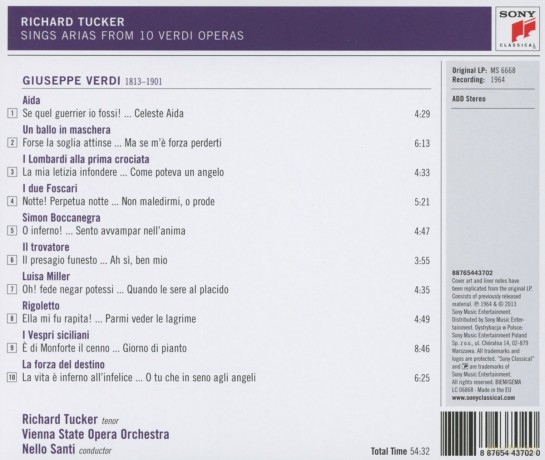 Richard Tucker: Richard Tucker Sings Arias From Ten Verdi Operas [CD]