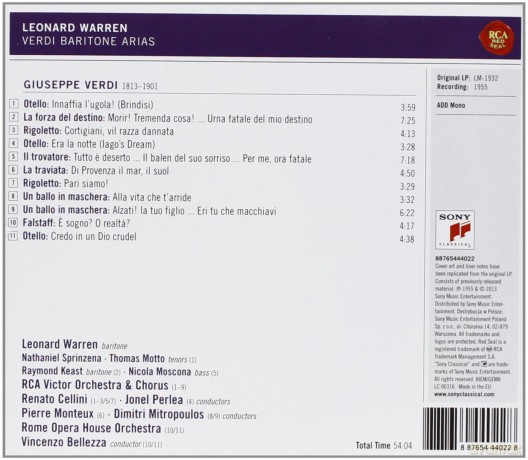 Leonard Warren: Leonard Warren - Verdi Baritone Arias [CD]