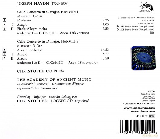 L'oiseau - Lyre: Haydn:Cello Concertos (Coin, Hogwood) [CD]