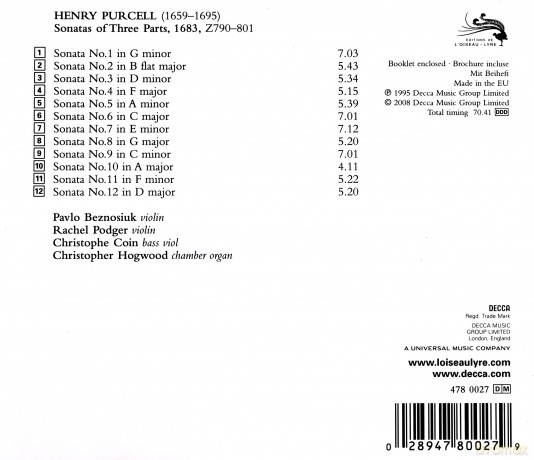 L\'oiseau - Lyre: Purcell:Sonatas Of 3 Parts (Hogwood) [CD]