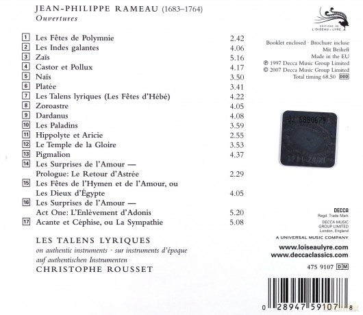 L'oiseau - Lyre: Rameau:Ouvertures (Rousset) [CD]