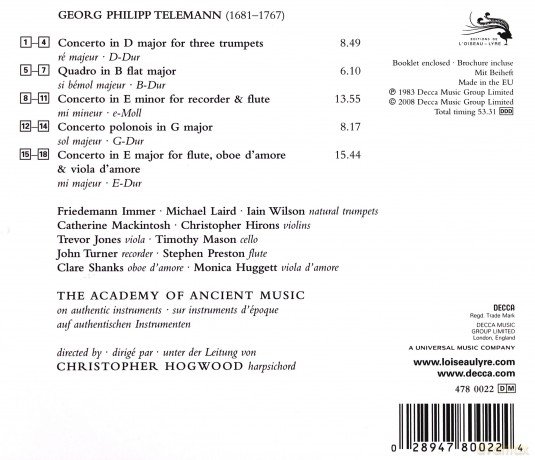 L'oiseau - Lyre: Telemann:Concertos (Aam/Hogwood) [CD]