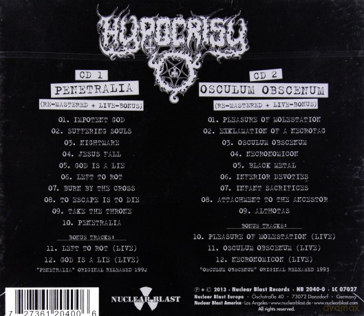 Hypocrisy: Penetralia/Osculum Obscenum [2CD]
