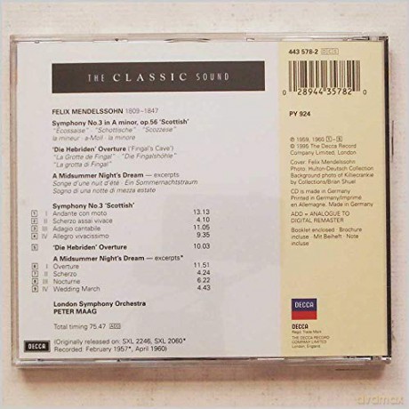 Maag,London Symp.Orch.: Mendelsson:Symph.N.3,Die Habriden\'overt. [CD]