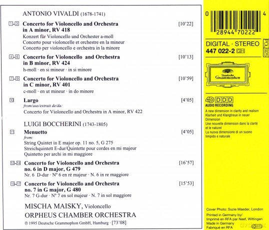 Maisky,Orpheus Chamb.Orch.: Vivaldi/Boccerini-Cello Conc. [CD]