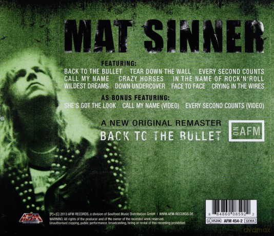 Mat Sinner: Back To The Bullet [CD]