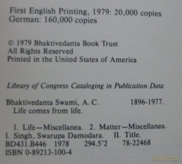 Life Comes From Life - A.C. Prabhupada [KSIĄŻKA]