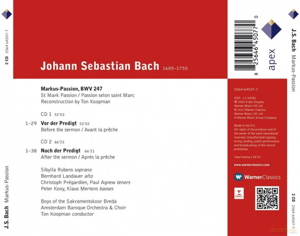 Koopman,Ton/Abo: Johann Sebastion Bach: Markus Passion [2CD]