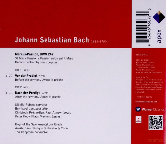 Koopman,Ton/Abo: Johann Sebastion Bach: Markus Passion [2CD]