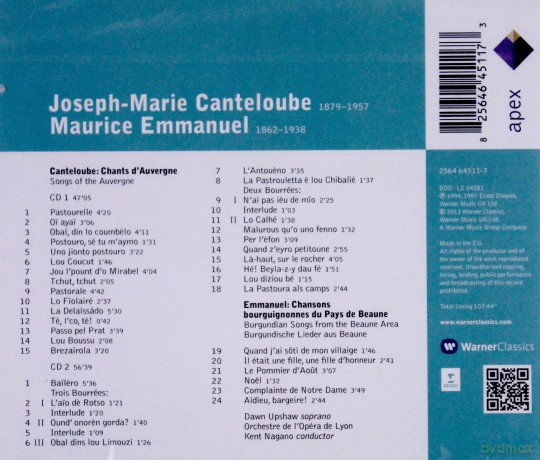 Kent Nagano: Cateloube: Chantes Dauvergne/Chanso [2CD]
