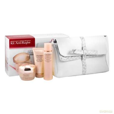 Shiseido Benefiance Zestaw (WrinkleResist24 Day Cream 50ml, Cleansing Foam 50ml, Balancing Softener 75ml, Pochette) [KOSMETYKI]