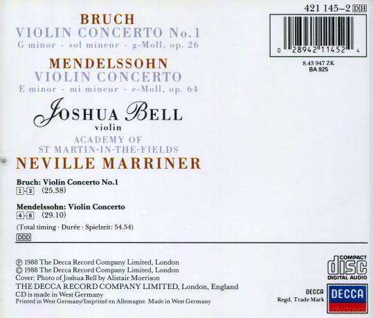 Marriner Bell: Bruch,Mendelssohn-Violin Concertos [CD]