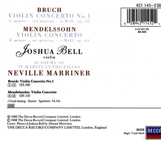 Marriner Bell: Bruch,Mendelssohn-Violin Concertos [CD]