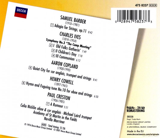Marriner,Akad.Of St.Martin.: Barber,Ives,Copland [CD]