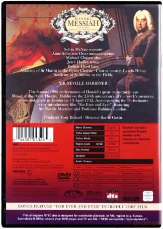 Marriner,Akad.Of St.Martin.: Handel:Messiah Dvd [DVD]