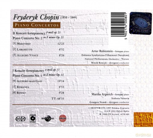 Marta Argerich, Artur Rubinstein: Chopin Piano Concertos (digipack) [CD]