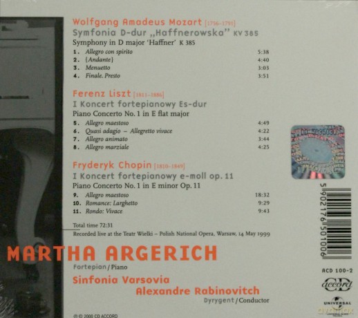 Marta Argerich: Mozart, Liszt, Chopin (digipack) [CD]