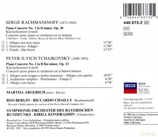 Martha Argerich: Rachmaninov -Piano Conc.N.3/Tsch.-Pian.C [CD]