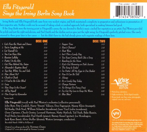 Master Edition Ella Fitzgerald: Sings The Irving Berlin Songbook (digipack) [2CD]