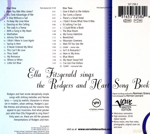Master Edition Ella Fitzgerald: Sings The Rodgers&Hart Songbook (digipack) [2CD]