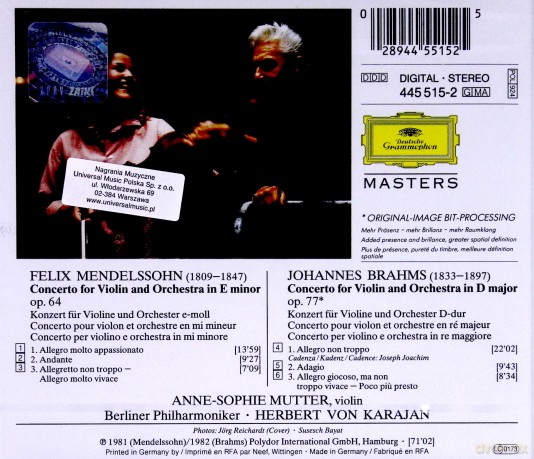Masters Mutter,Karajan: Mendelsshon/Brahms-Violinconc. [CD]