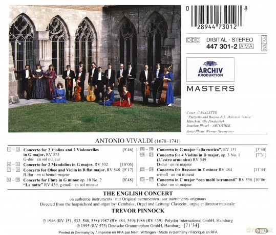 Masters Pinnock, The English Con.: Vivaldi:8 Concerti\'con Molti Instrumenti [CD]