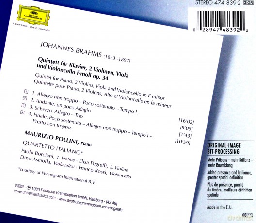 Maurizio Pollini: The Originals:Brahms Piano Quintet Op.34 [CD]
