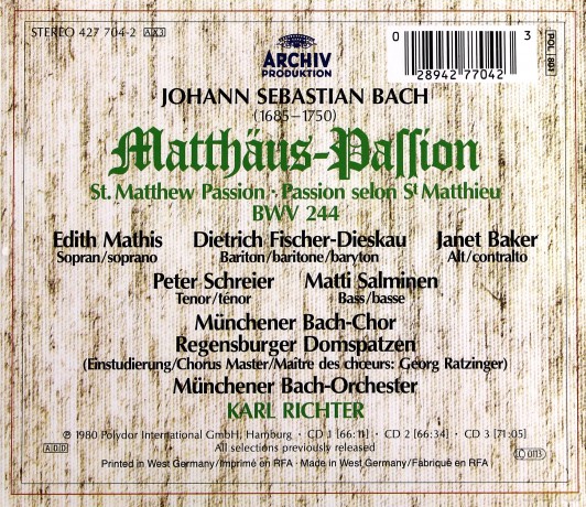 Mbc Mbo Richter: Bachjs:Matthaeus-Passion [3CD]