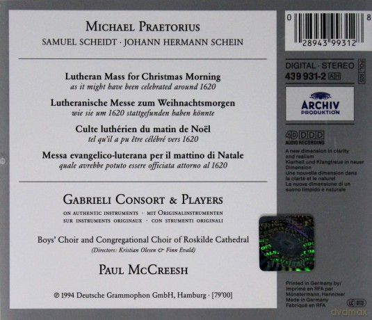 McCreesh, Gabrielli Consort: Praetorius: Christmette [CD]