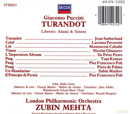 Mehta Lpo: Puccini:Turandot (Ga) [2CD]