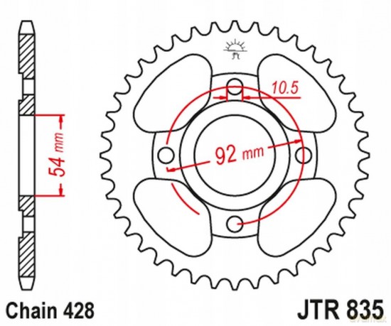 Jt Zębatka Tylna 843 49 Yamaha Sr 125 '82-03 (84349jt) (Łańc. 428)