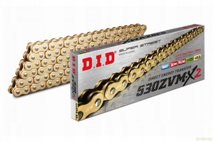 Łańcuch napędowy DID 530 ZVMX2 102 X-Ring G&G otwarty z zakuwką złoty