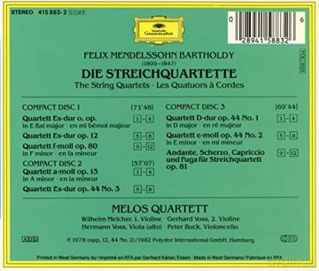 Melos: Mendelssohn:Str Quartets [3CD]