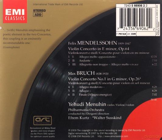 Menuhin/Kurtz/Susskind/Philh.Orchestra: Groc-Violin Concvciolin Conc.No.1 [CD]