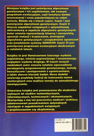 Algorytmy genetyczne + struktury danych = programy ewolucyjne - Zbigniew Michalewicz [KSIĄŻKA]