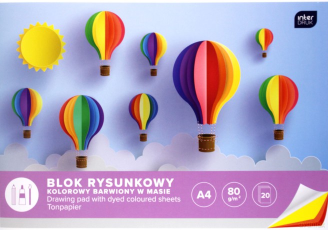 Blok rysunkowy kolorowy A4 20 kartek Mix wzorów [KSIĄŻKA]