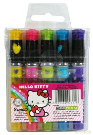 Długopisy żelowe z brokatem 5 kolorów Hello Kitty [KSIĄŻKA]