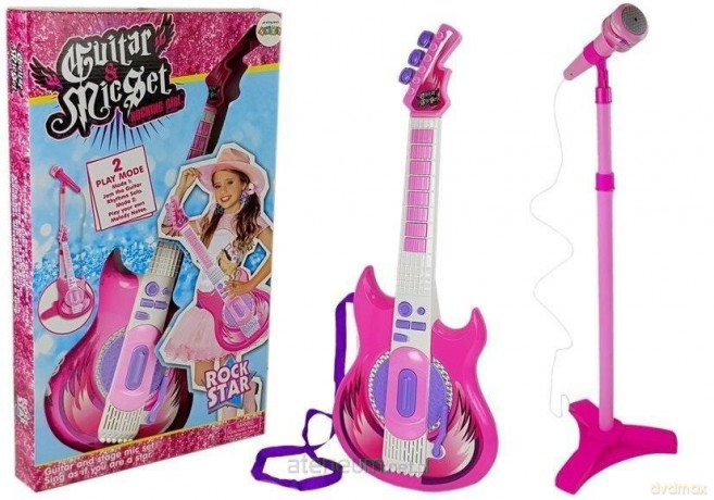 Gitara z mikrofonem różowa
