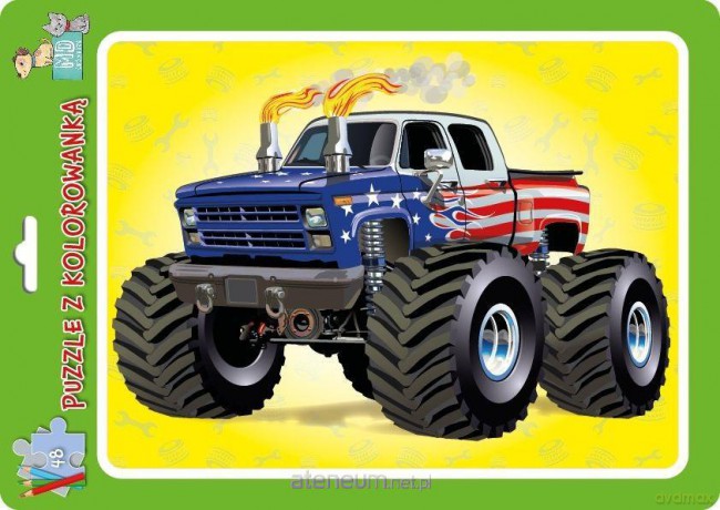 Puzzle w ramce z kolorowanką. Monster truck [PUZZLE]