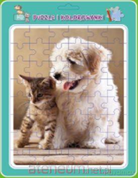 Puzzle w ramce z kolorowanką. Piesek z kotkiem [PUZZLE]