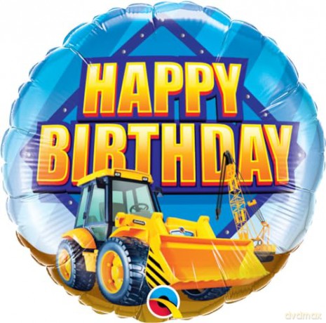 Balon foliowy 18 QL CIR Happy Birthday koparka